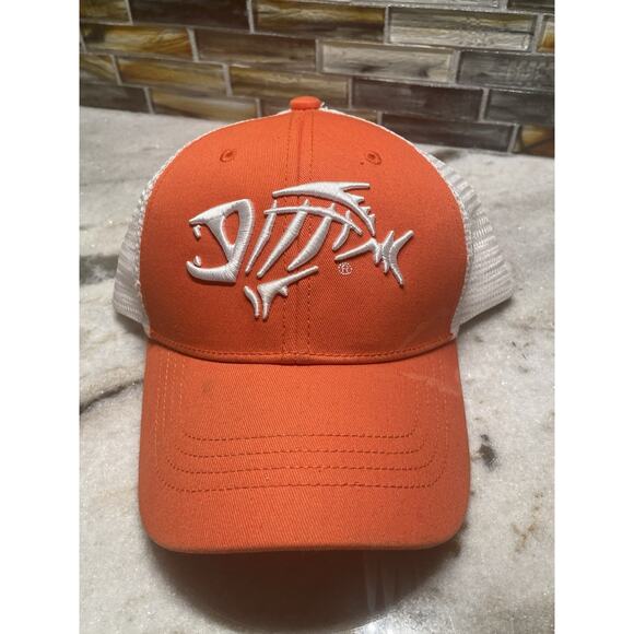 G Loomis Mesh Trucker Snapback Hat Cap Fish Skeleton Orange White OSFM - Picture 1 of 5
